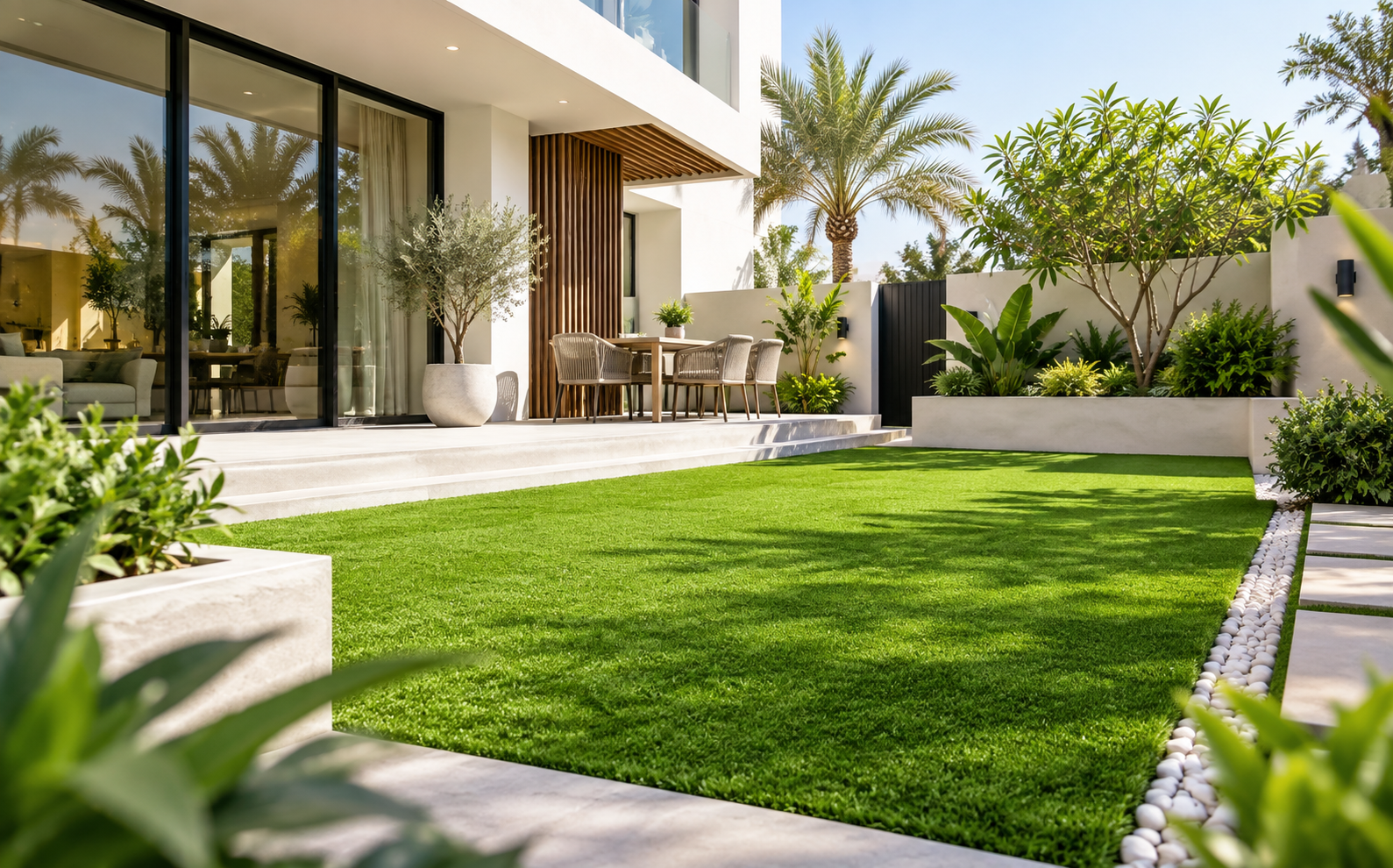 Artificial grass outdoor living space